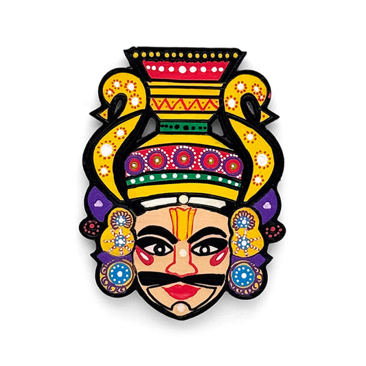 Yakshagana Face Hand-Painted Wooden Fridge Magnet
