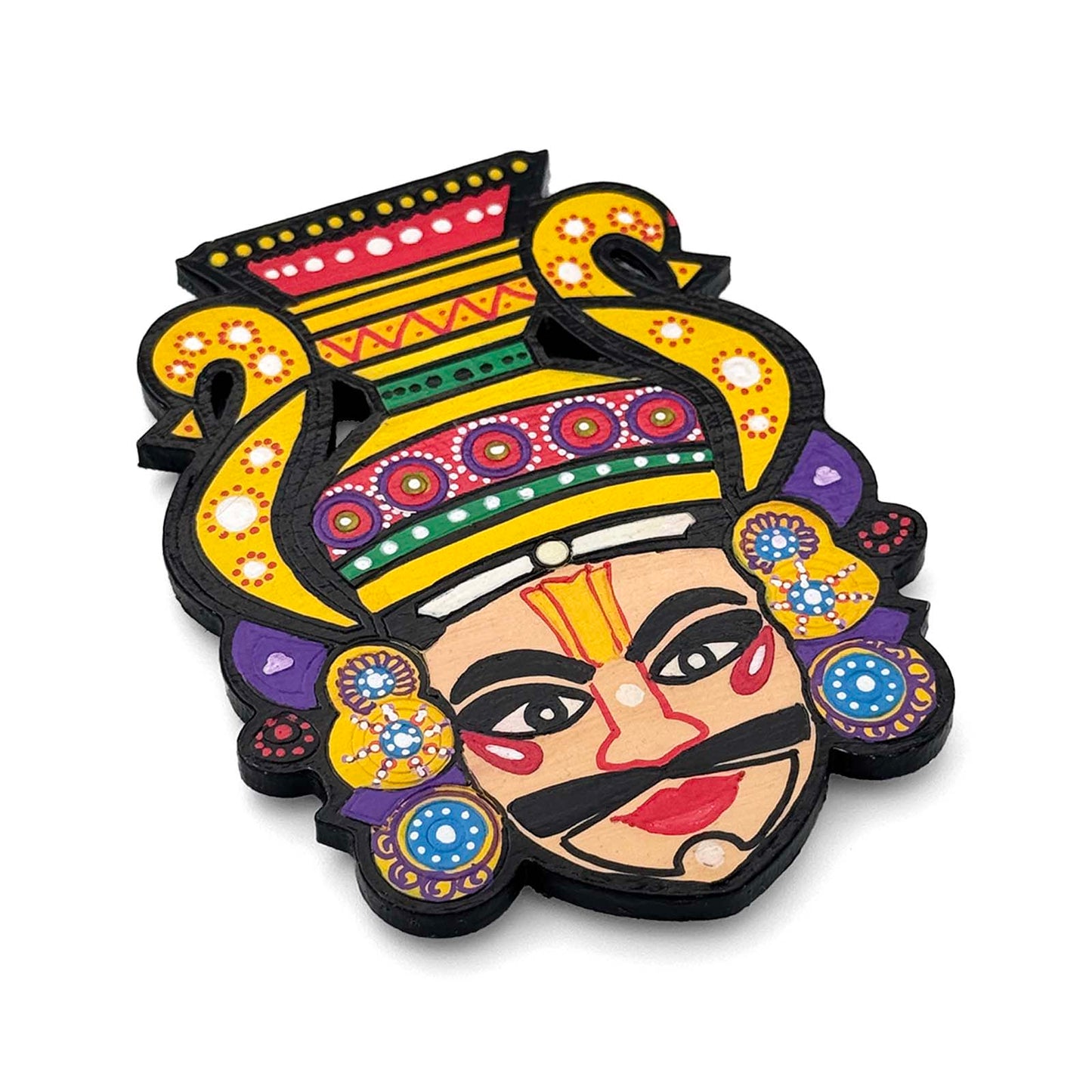 Yakshagana Face Hand-Painted Wooden Fridge Magnet