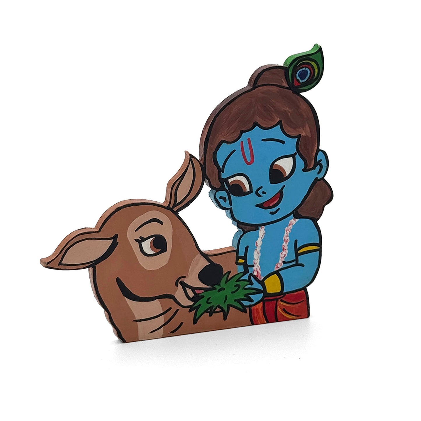 Krishna Ji With Cow Hand-Painted Wooden Fridge Magnet