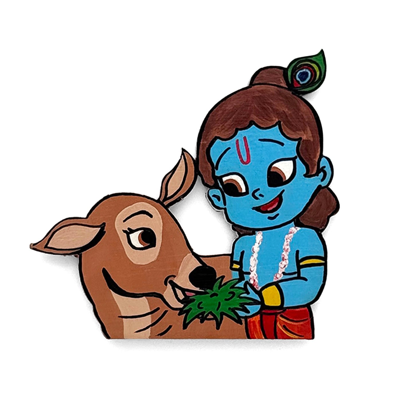 Krishna Ji With Cow Hand-Painted Wooden Fridge Magnet
