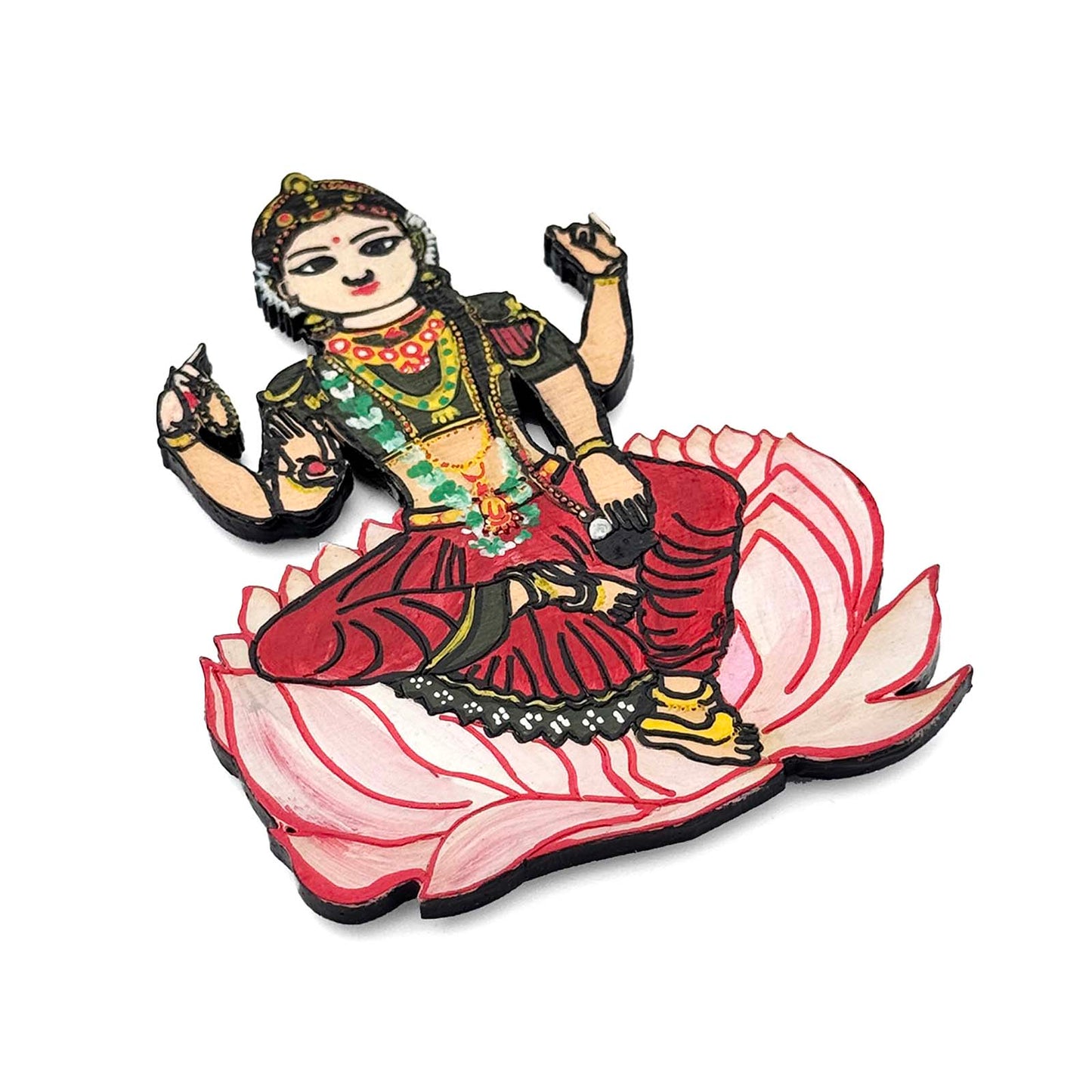 Laxmi Ji Hand-Painted Wooden Fridge Magnet
