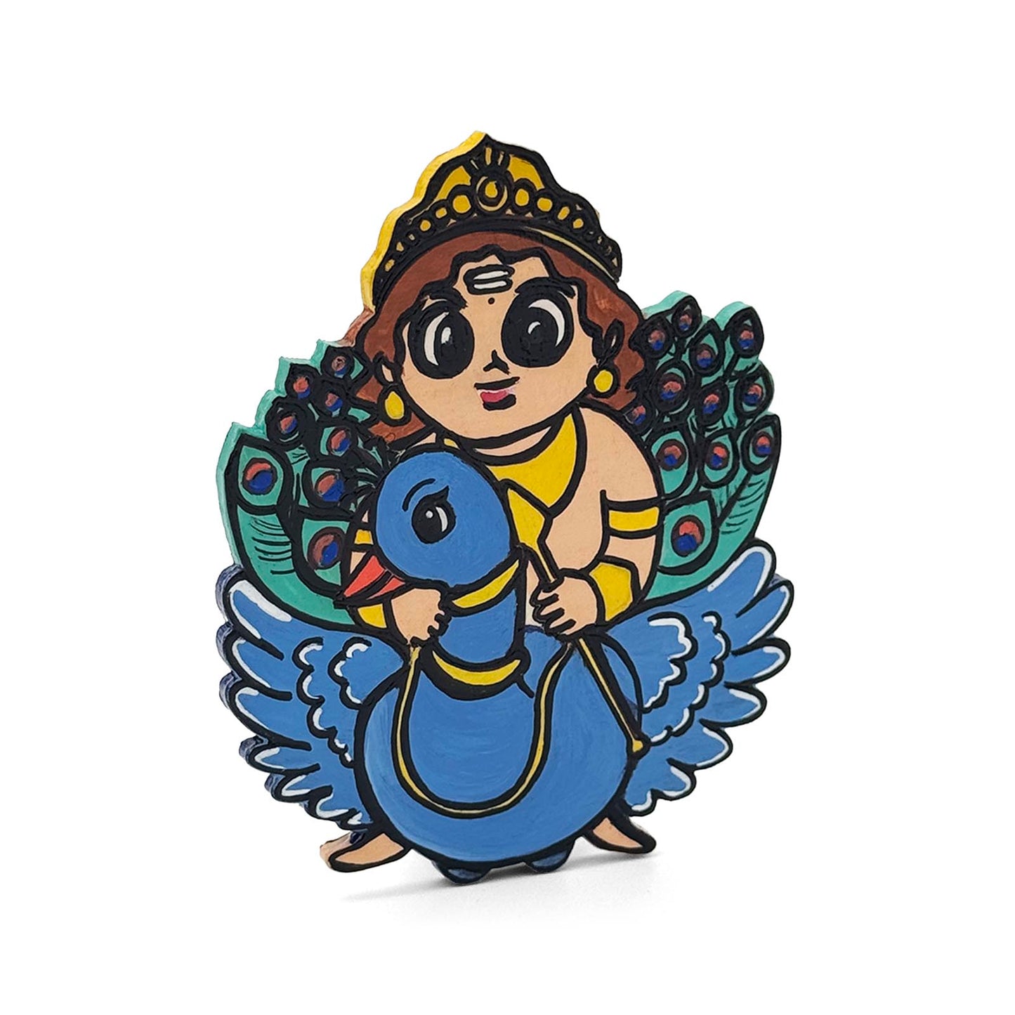 Lord Murugan Hand-Painted Wooden Fridge Magnet