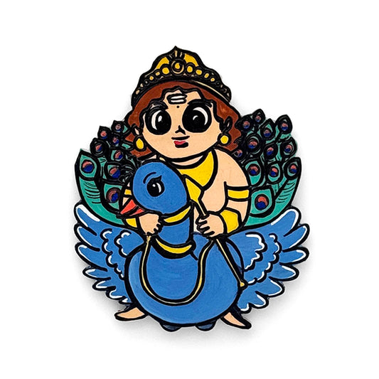Lord Murugan Hand-Painted Wooden Fridge Magnet