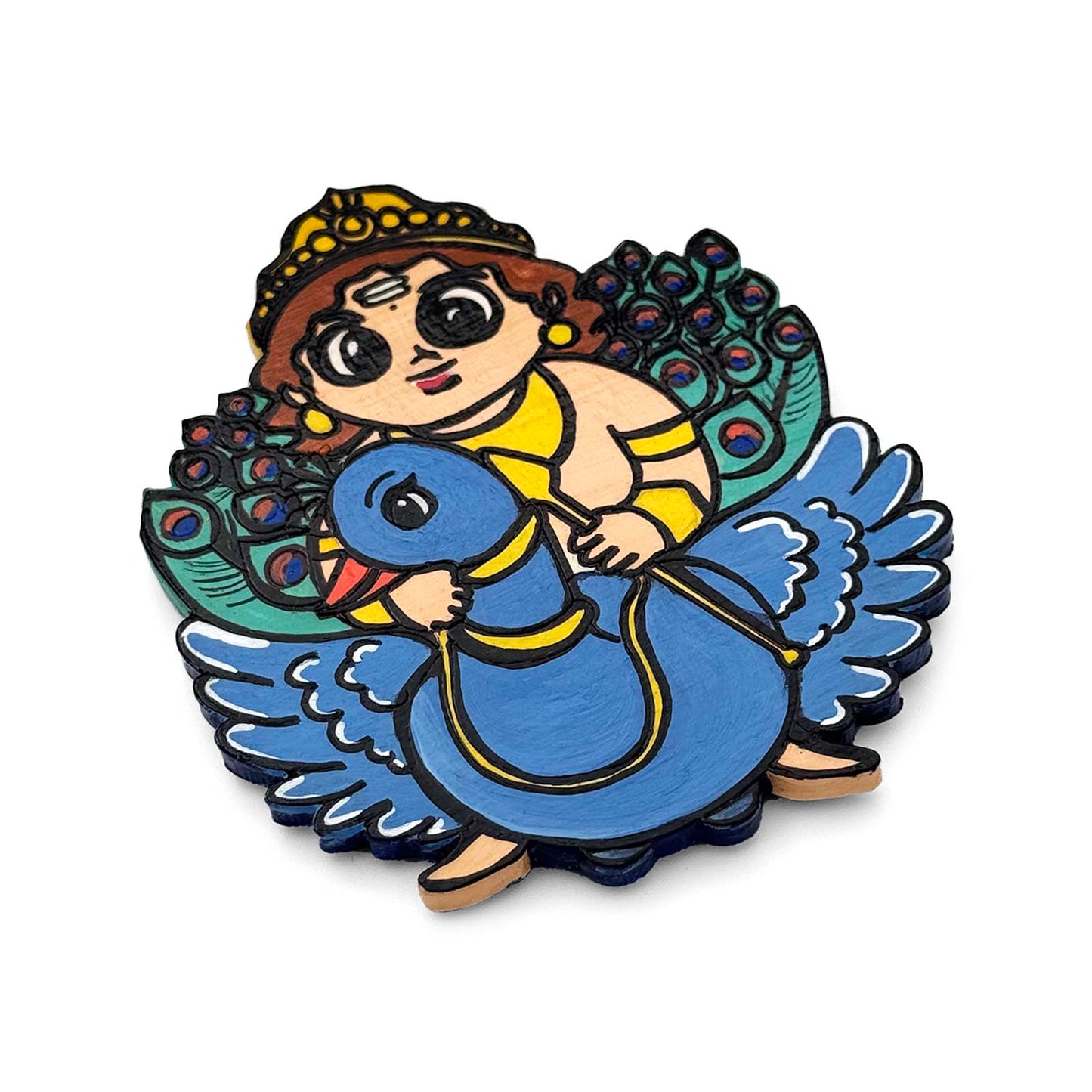 Lord Murugan Hand-Painted Wooden Fridge Magnet