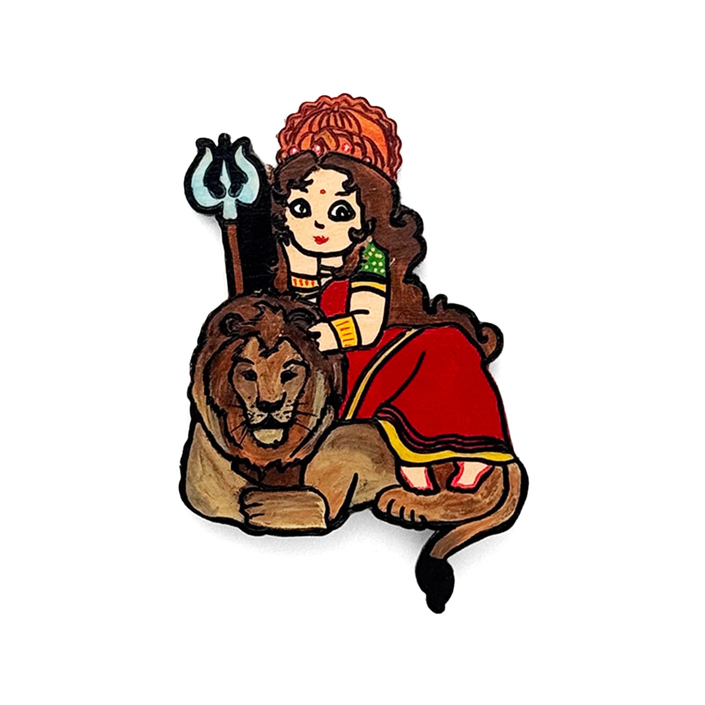Durga Maa Hand-Painted Wooden Fridge Magnet