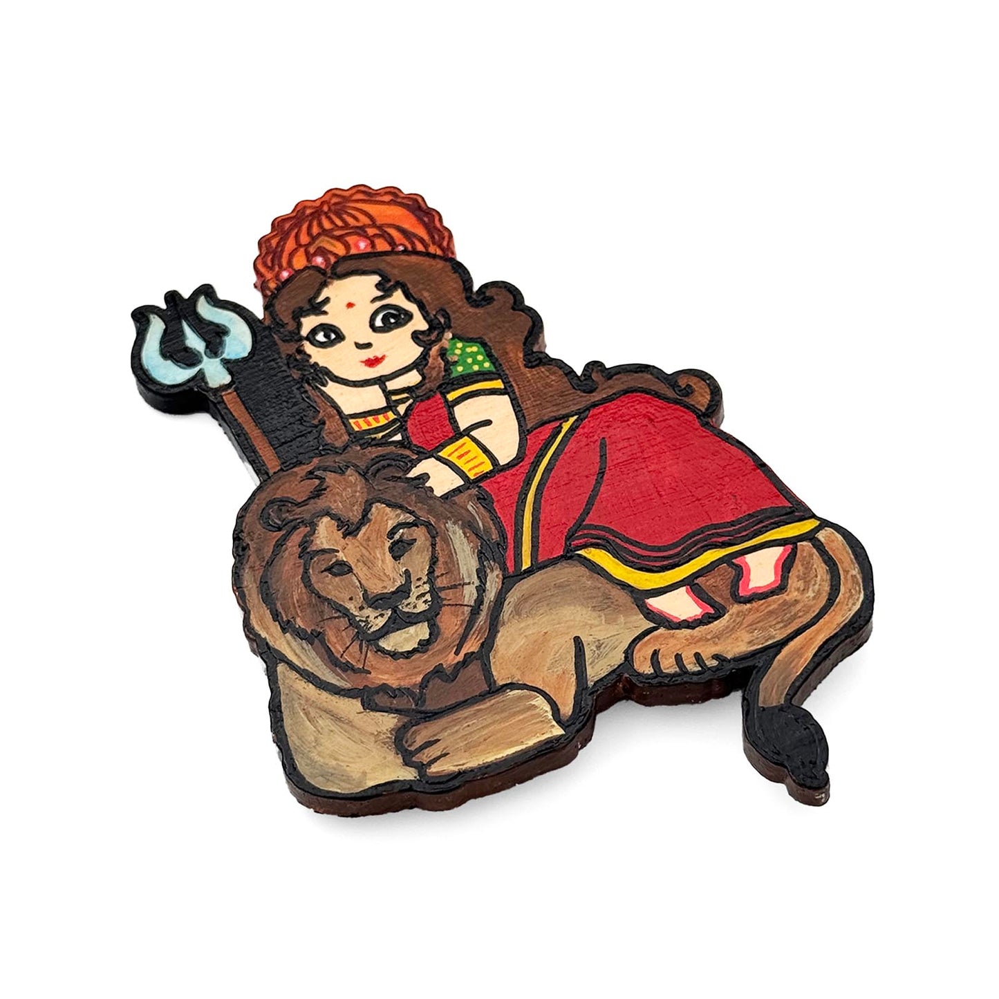 Durga Maa Hand-Painted Wooden Fridge Magnet