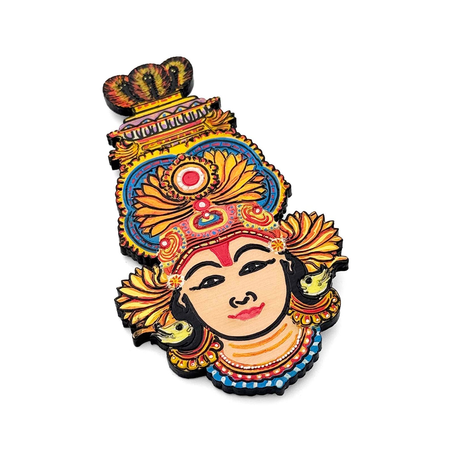 Goddess Mariamman Hand-Painted Wooden Fridge Magnet