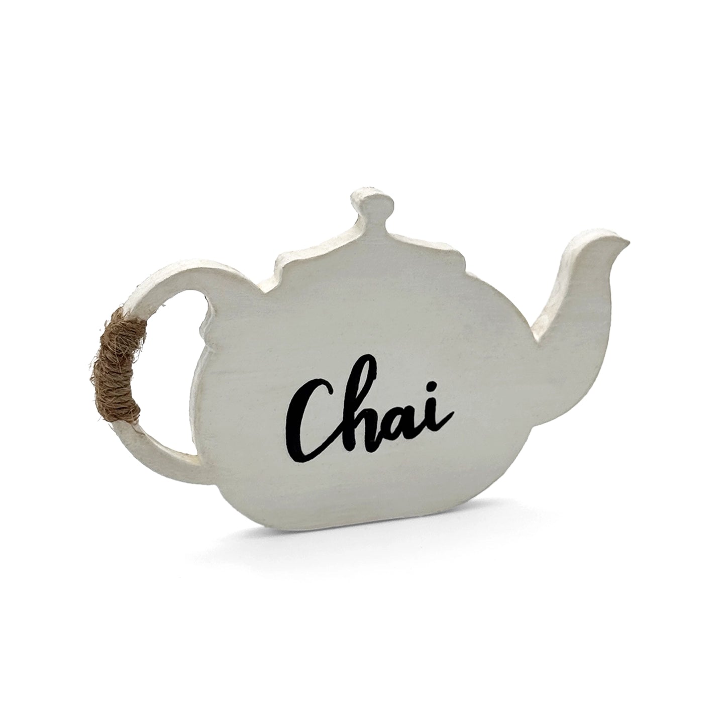 Chai Hand-Painted Wooden Kettle Fridge Magnet - White