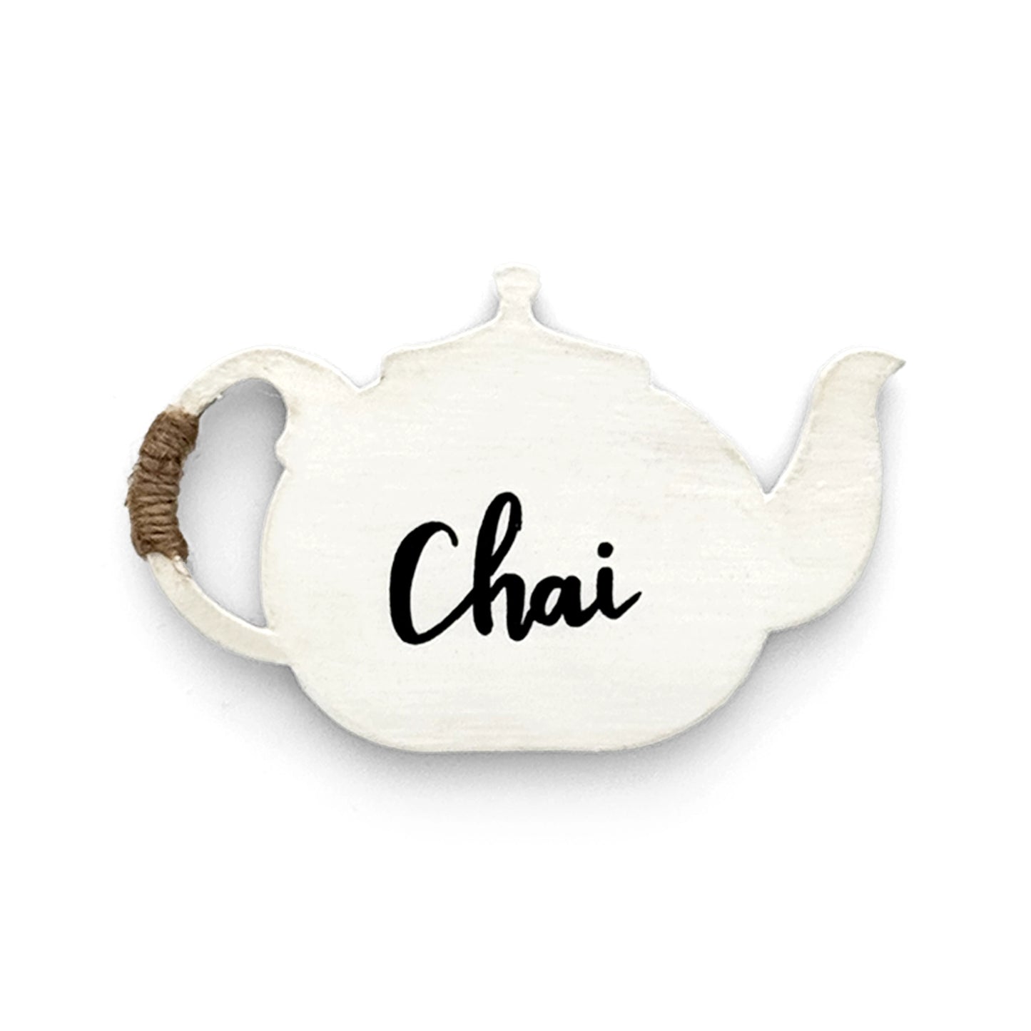 Chai Hand-Painted Wooden Kettle Fridge Magnet - White
