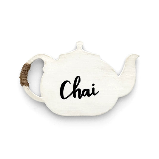 Chai Hand-Painted Wooden Kettle Fridge Magnet - White